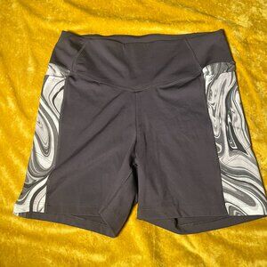 PINK Active Stretchy Gray White Marbled Biker Shorts Dual Pockets Womens Size XL